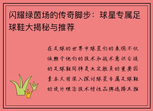 闪耀绿茵场的传奇脚步：球星专属足球鞋大揭秘与推荐